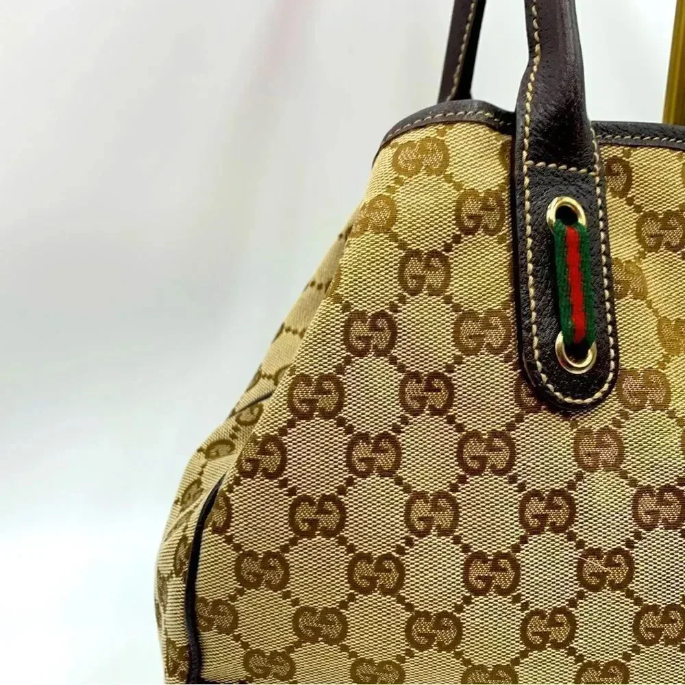 Auth GUCCI GG Monogram Tan Brown Canvas Leather Princey Shoulder 2way Handbag